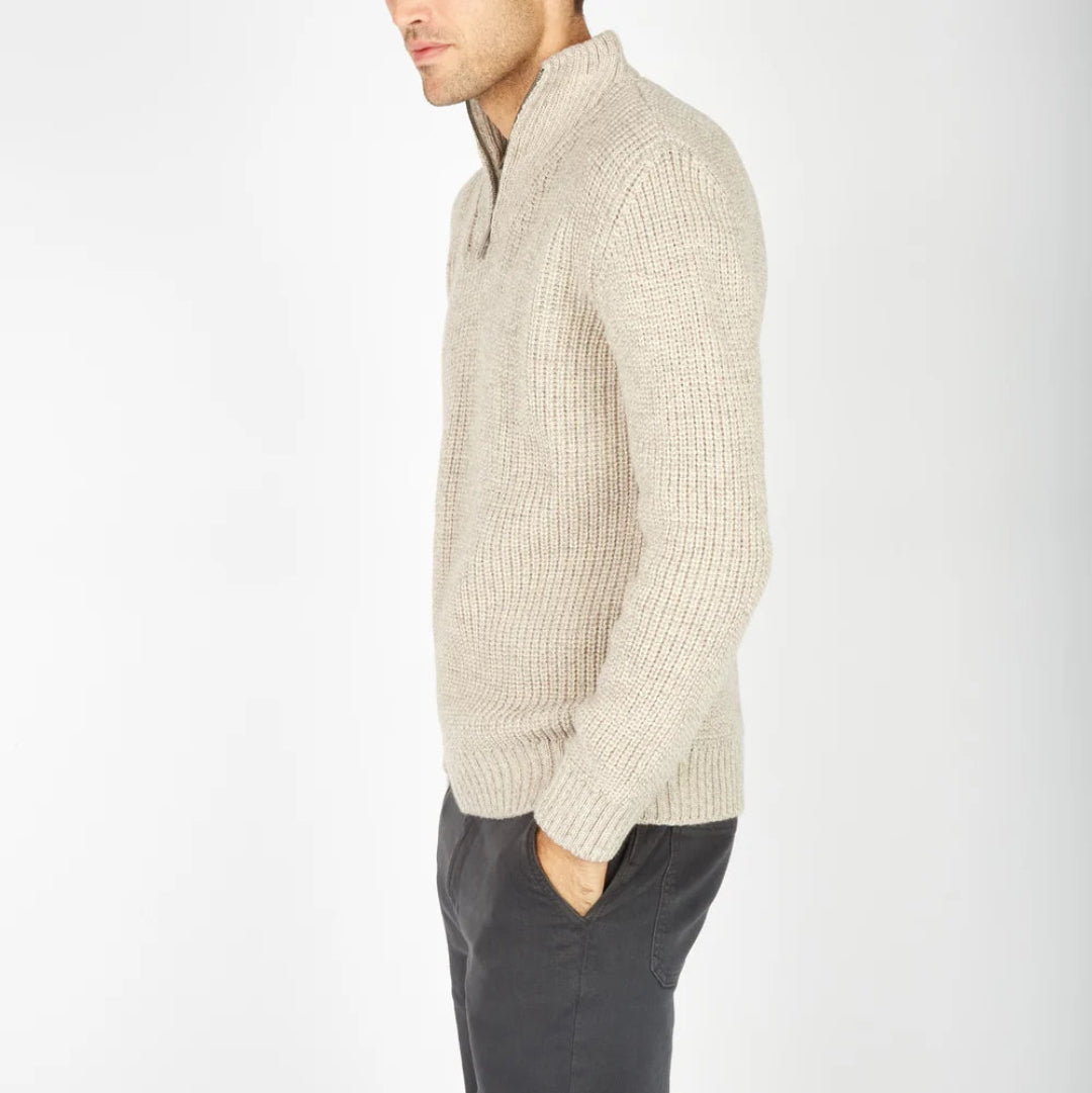 Irelands Eye | Reefer Ribbed Zip Neck Sweater - Stone