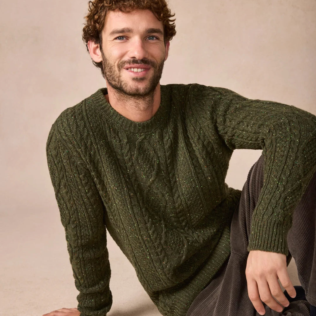 Irelands Eye | Carraroe Cashmere Cable Sweater - Loden