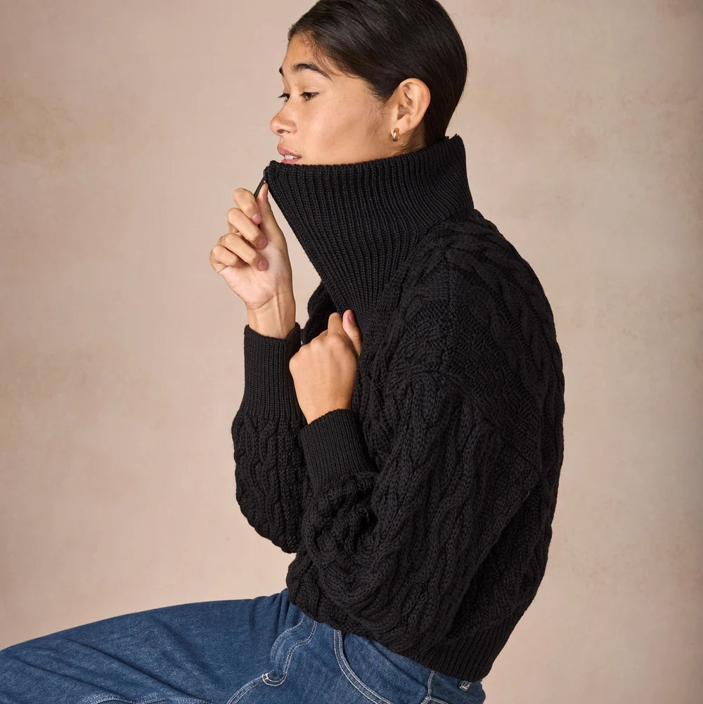 Irelands Eye | Jessica Cropped Troyer Sweater - Dark Night