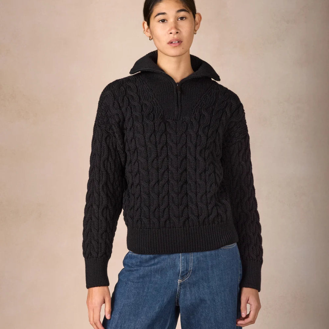 Irelands Eye | Jessica Cropped Troyer Sweater - Dark Night