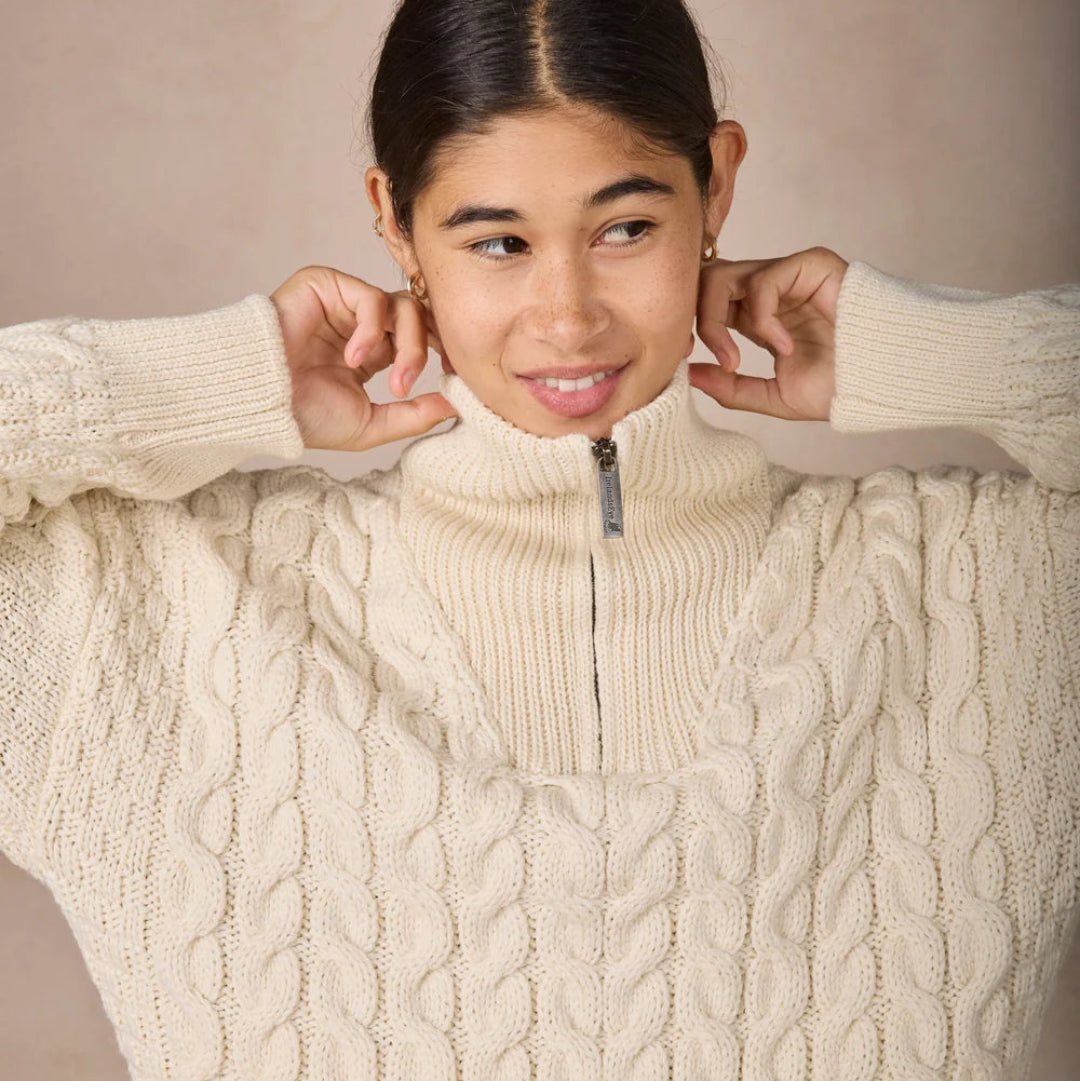 Irelands Eye | Jessica Cropped Troyer Sweater - Natural
