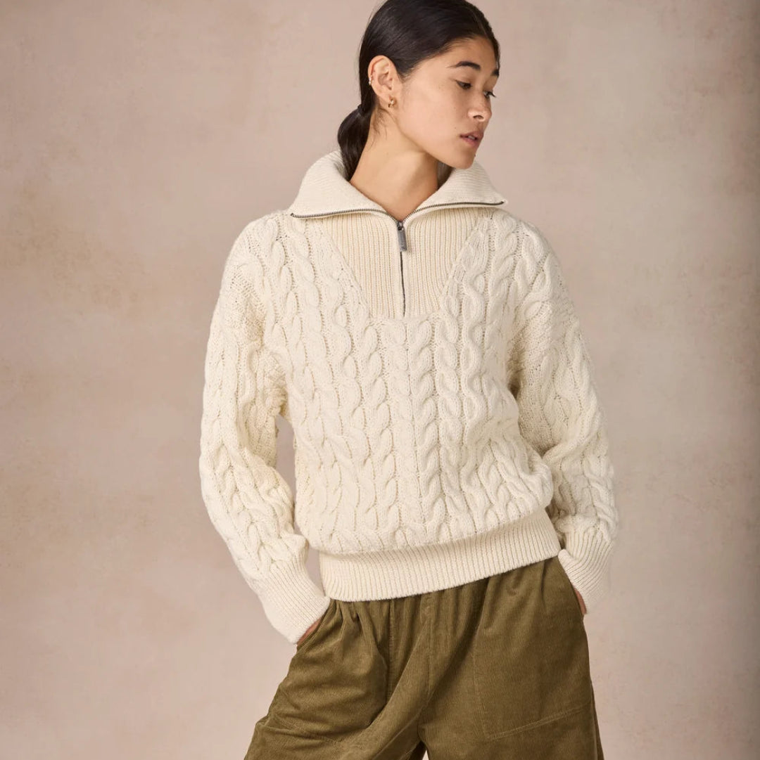 Irelands Eye | Jessica Cropped Troyer Sweater - Natural