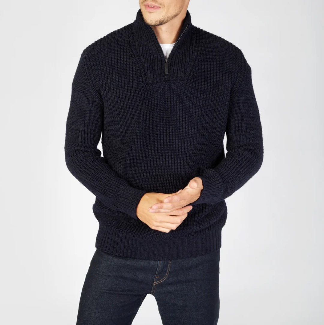 Irelands Eye | Reefer Ribbed Zip Neck Sweater - Navy