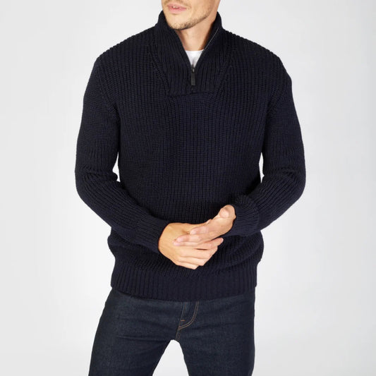 Irelands Eye | Reefer Ribbed Zip Neck Sweater - Navy