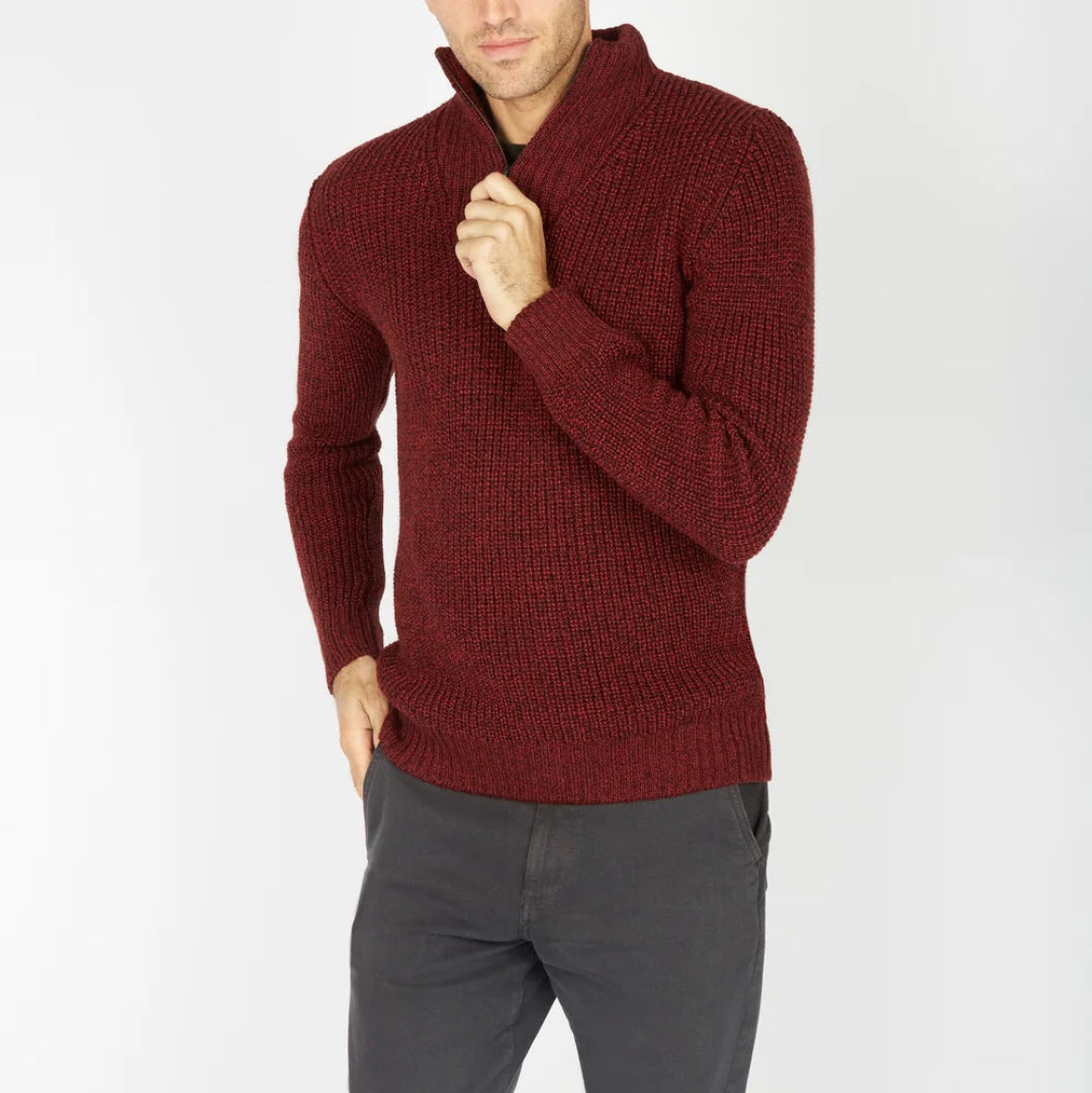 Irelands Eye | Reefer Ribbed Zip Neck Sweater - Sable