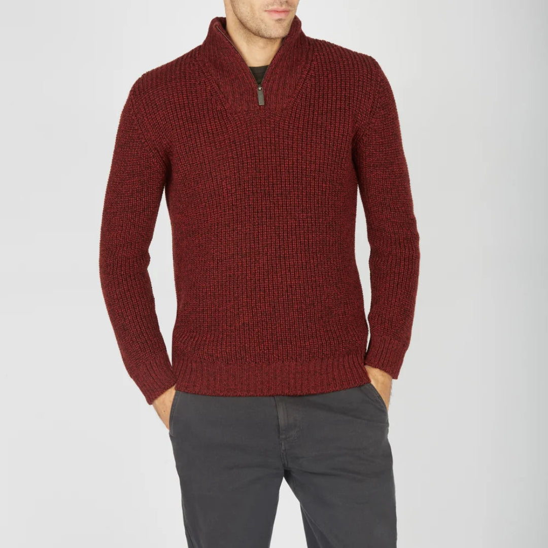 Irelands Eye | Reefer Ribbed Zip Neck Sweater - Sable
