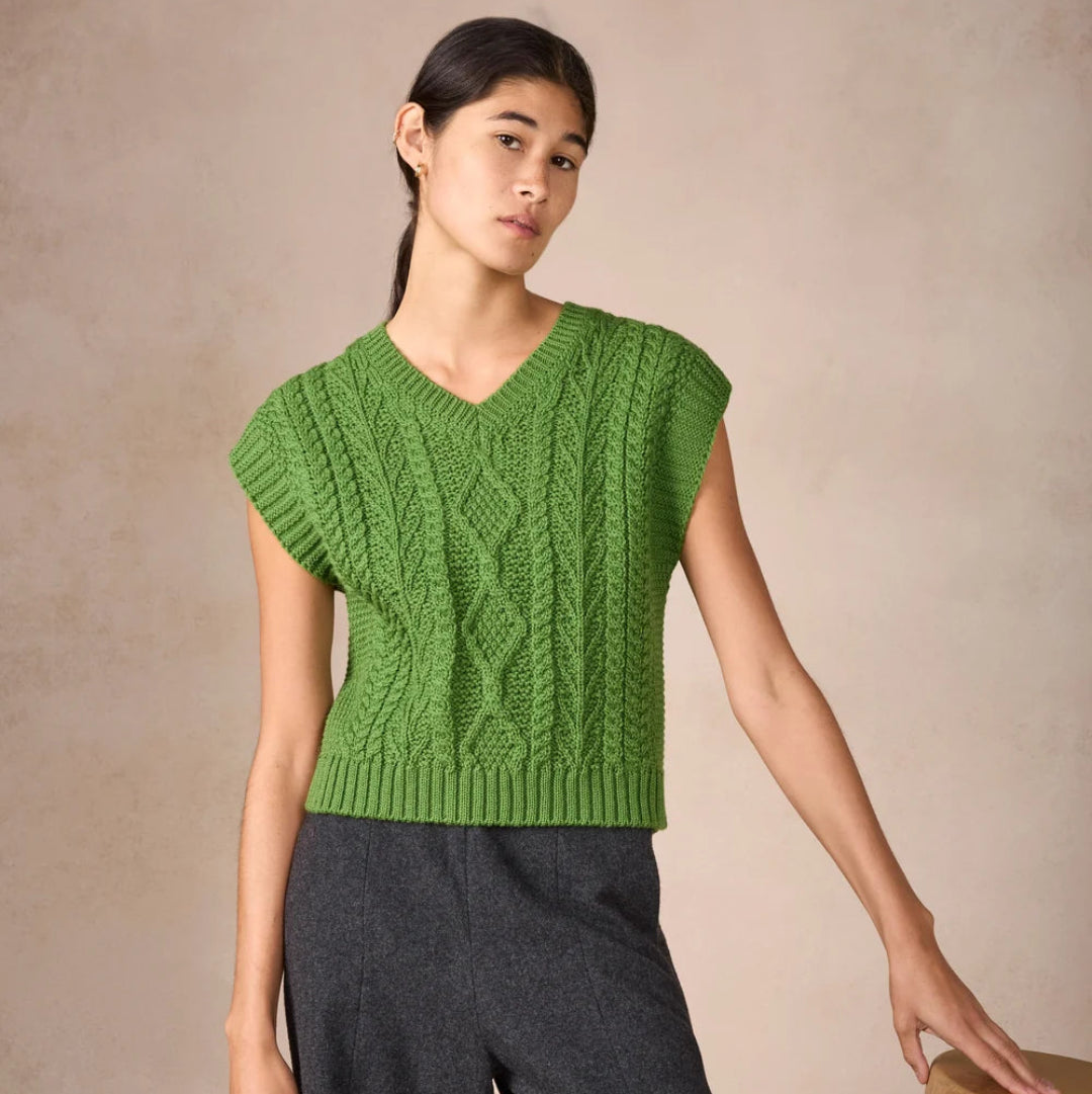 Irelands Eye | Sweetpea V-neck Diamond Vest - Moss
