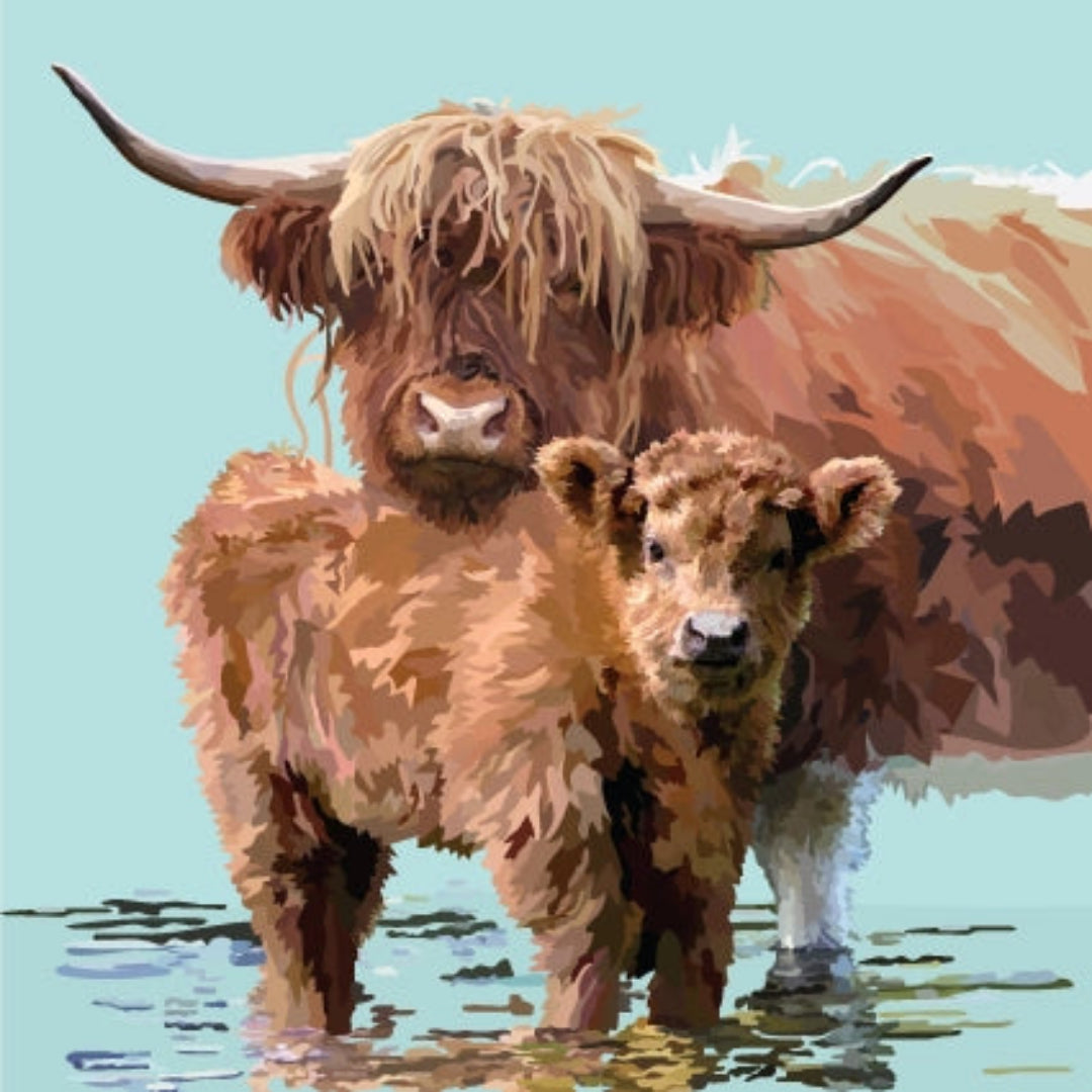 Periodic Society Highland Calf and Cow Greeting Card