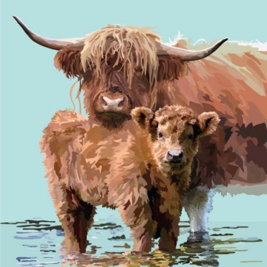 Periodic Society Highland Calf and Cow Greeting Card