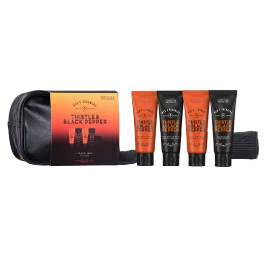 Scottish Fine Soaps | Thistle & Black Pepper Travel Essentials Gift Set & Wash Bag
