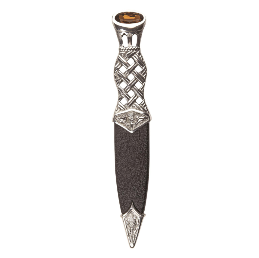Sgian Dubh | Lattice Design in Polished Pewter with Stone Top