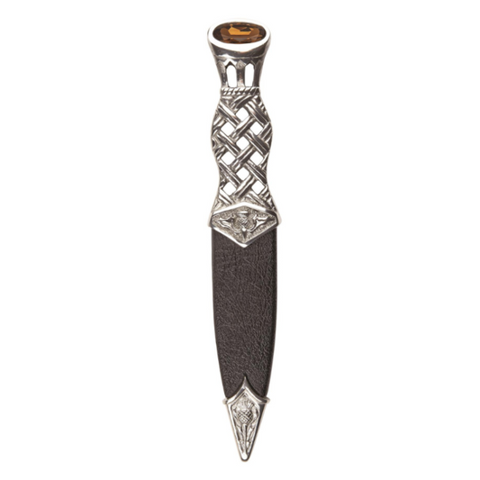 Sgian Dubh | Lattice Design in Polished Pewter with Stone Top