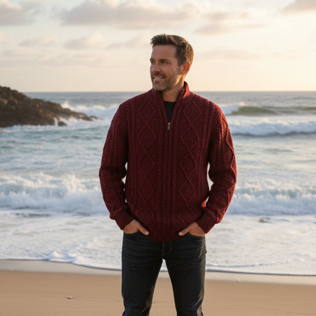 Deer Park | Donegal Aran 1/4 Zip Sweater - Scarlet