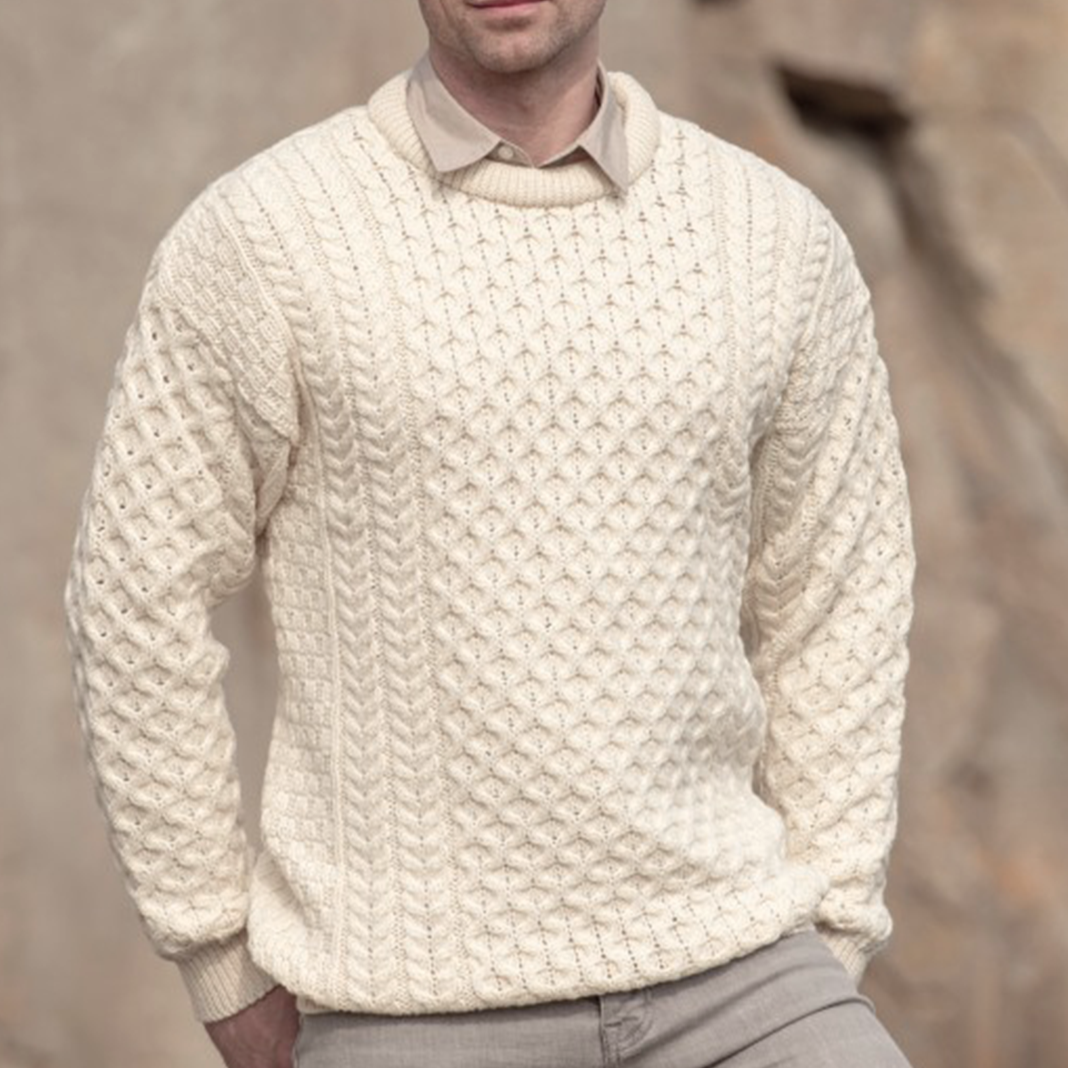 Aran Crafts | Aran Knit Unisex Crewneck Sweater - Natural