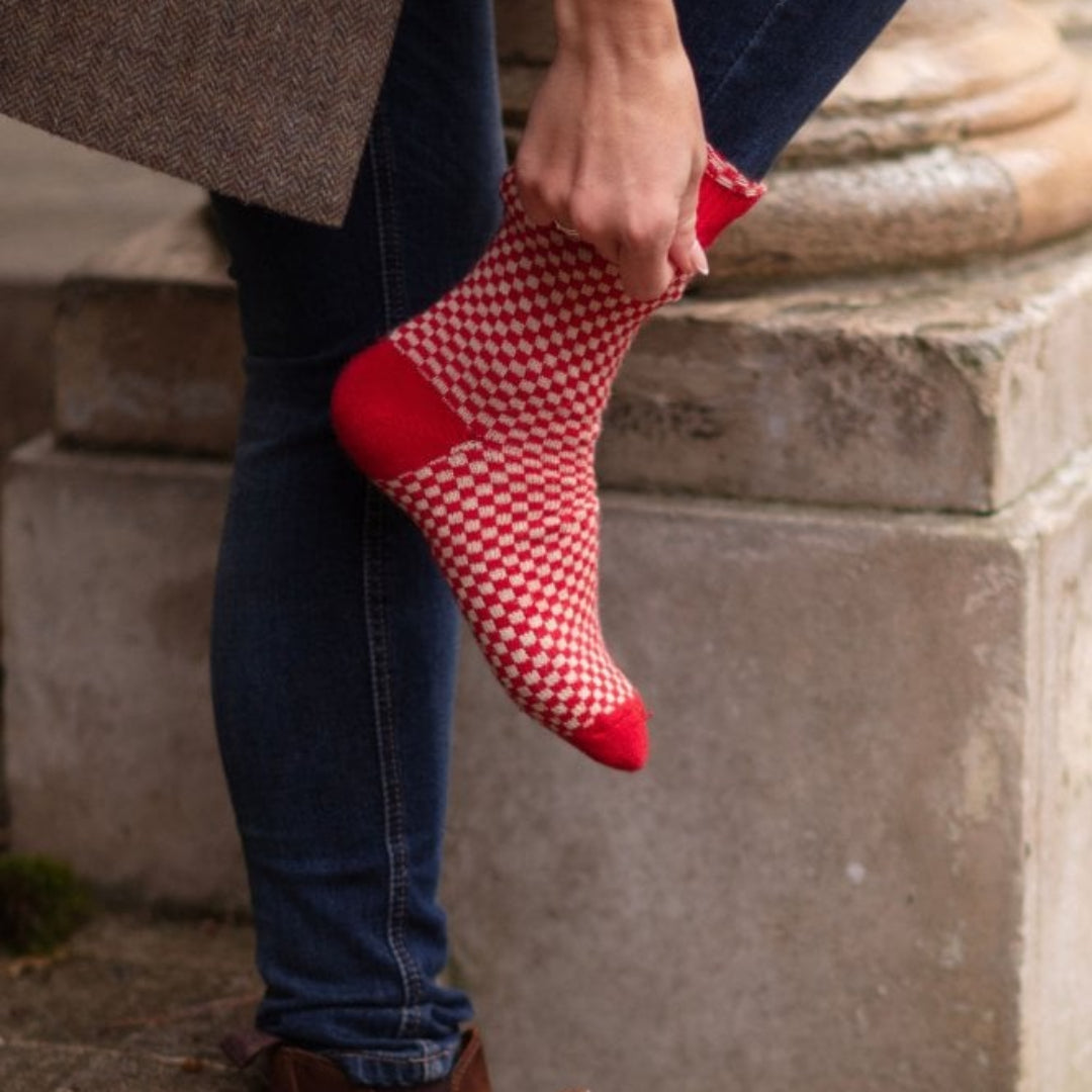 House of Cheviot | Women's Gingham Socks - Tartan Red