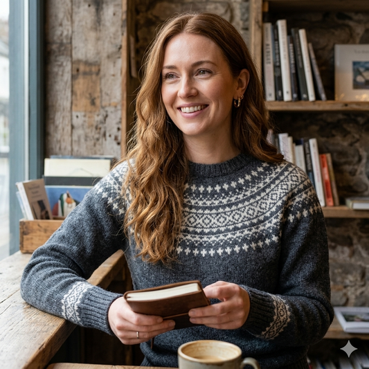 Harley of Scotland | Fair Isle Sweater - Basalt/ Vanilla