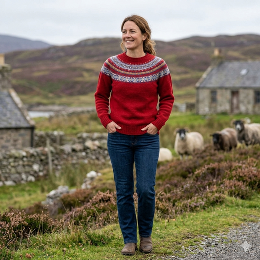 Harley of Scotland | Fair Isle Sweater - Cardinal