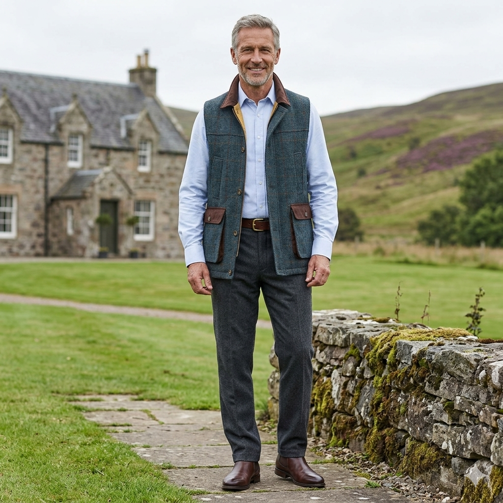 Bucktrout | Harris Tweed Chuck Gilet - Blue Multi