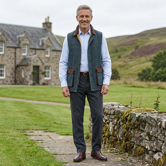 Bucktrout | Harris Tweed Chuck Gilet - Blue Multi