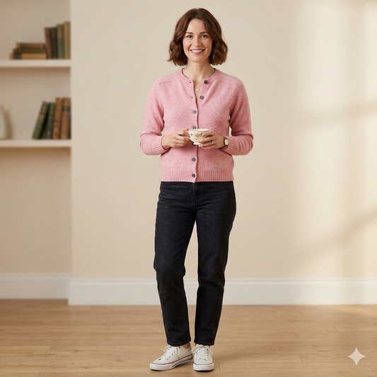 Harley of Scotland | Superfine Lambswool Cardigan - Nymph