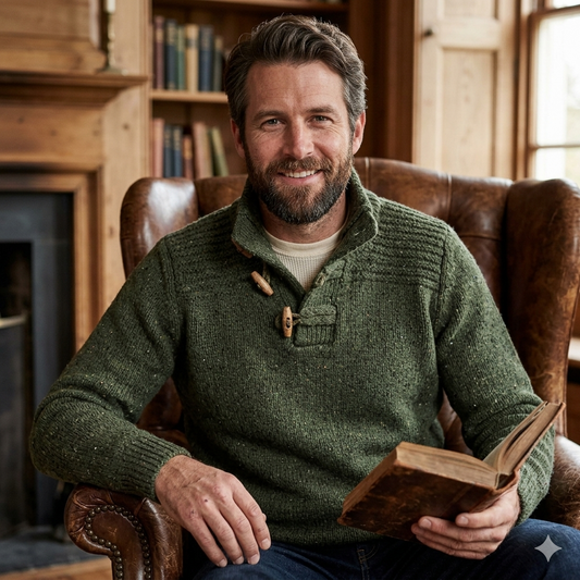 Fisherman Out of Ireland | Merino Toggle Sweater - Seaweed