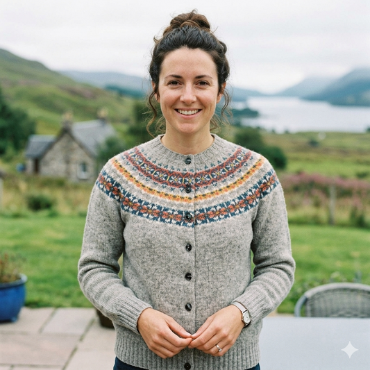 Harley of Scotland | Fair Isle Cardigan - Silver