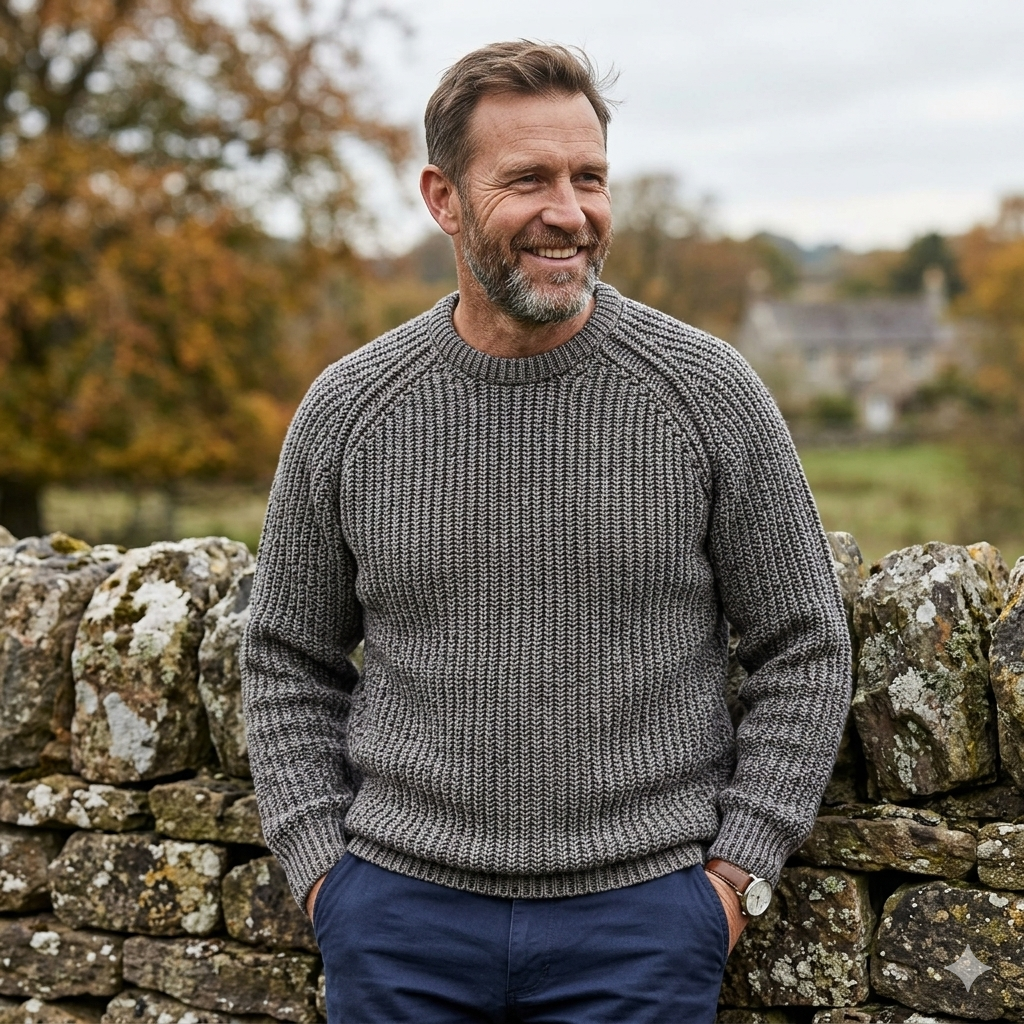 Fisherman Out of Ireland | Ribbed Crewneck Sweater - Clay & Charcoal
