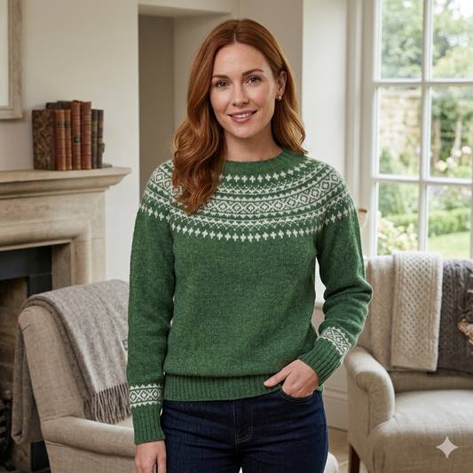 Harley of Scotland | Fair Isle Sweater - Baize/Snow White