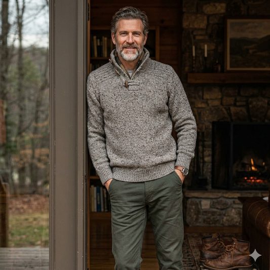 Fisherman Out of Ireland | Merino Toggle Sweater - Porridge
