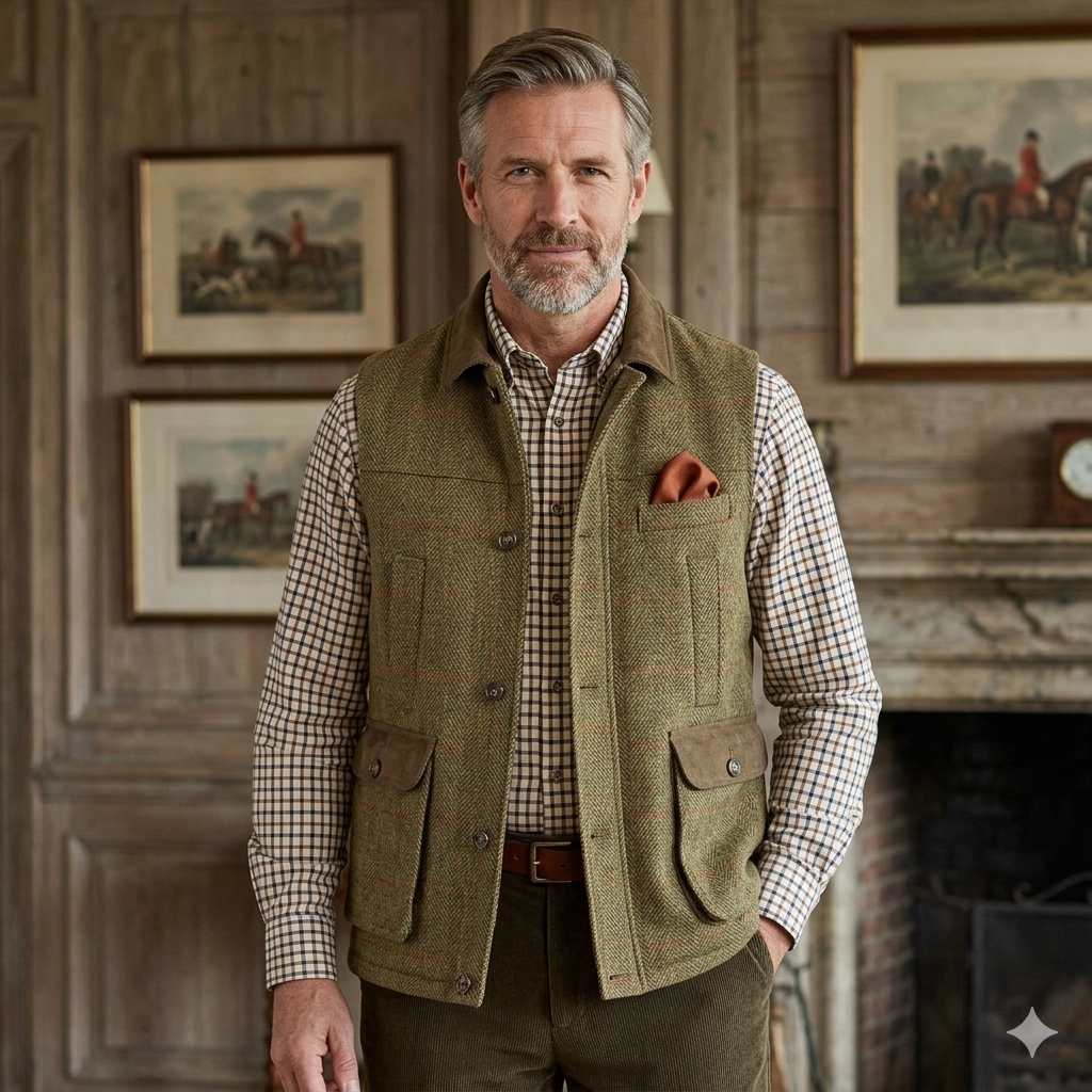 Bucktrout | Harris Tweed Chuck Gilet - Mustard