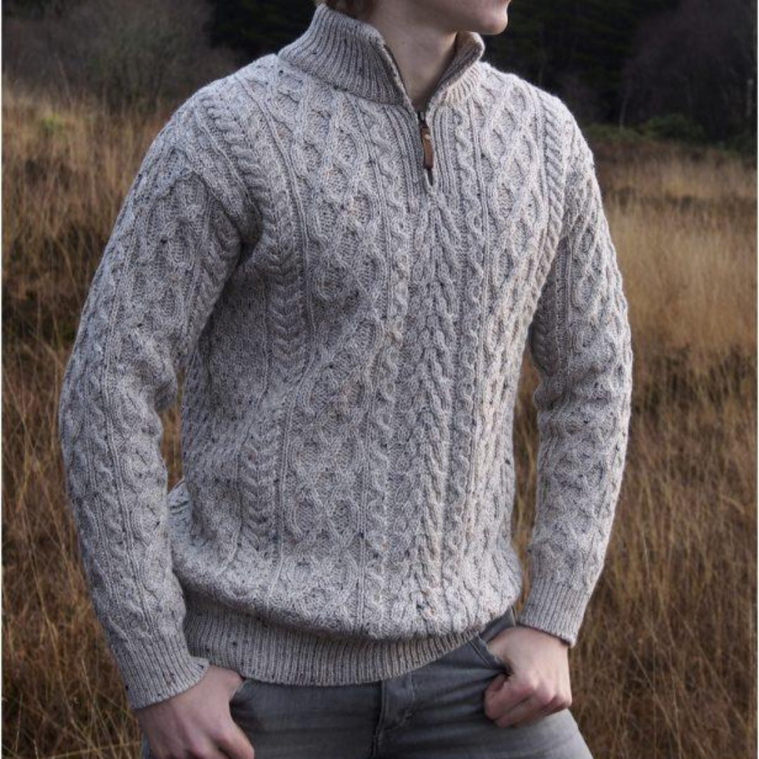 Aran Crafts | Donegal Quarter-zip Aran Sweater - Oatmeal