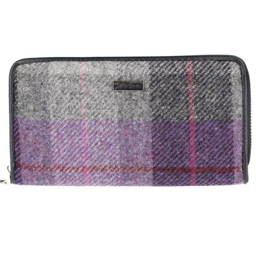 Mucros Weavers | Tweed Wallet - Purple/Grey Plaid