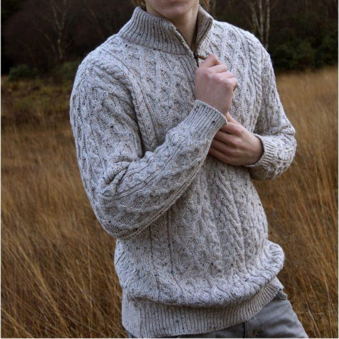 Aran Crafts | Donegal Quarter-zip Aran Sweater - Oatmeal