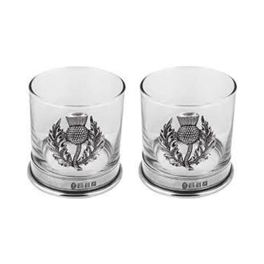 Pewter Thistle Tumbler Set of 2 Glasses