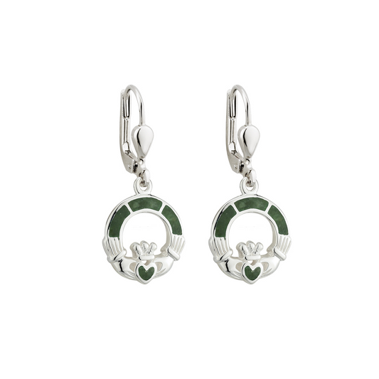 Solvar | Sterling Silver Connemara Marble Claddagh Drop Earrings